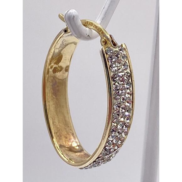 Leau Turkey Signed Gold Plated Crystal Oval Hoop Earrings 925 1/15 14K - Picture 3 of 7